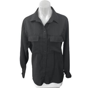 GAP Women's Black Button Down Collar Long Sleeve Pockets Shirt Blouse Top Size S